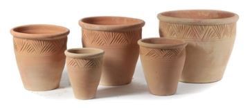 Leegte Republiek Conform Set van vijf gedecoreerde terracotta potten